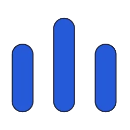 Three blue bars of different heights on a black square